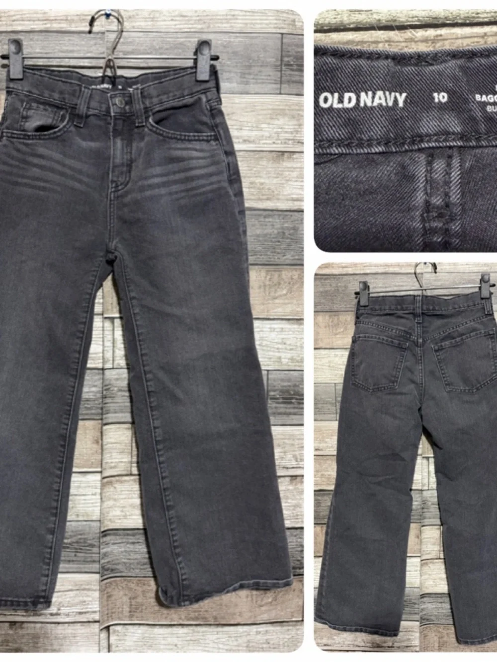 Old Navy High-Rise Baggy Wide-Leg Jeans Girls Size 10 Gray Black (Inseam 22)